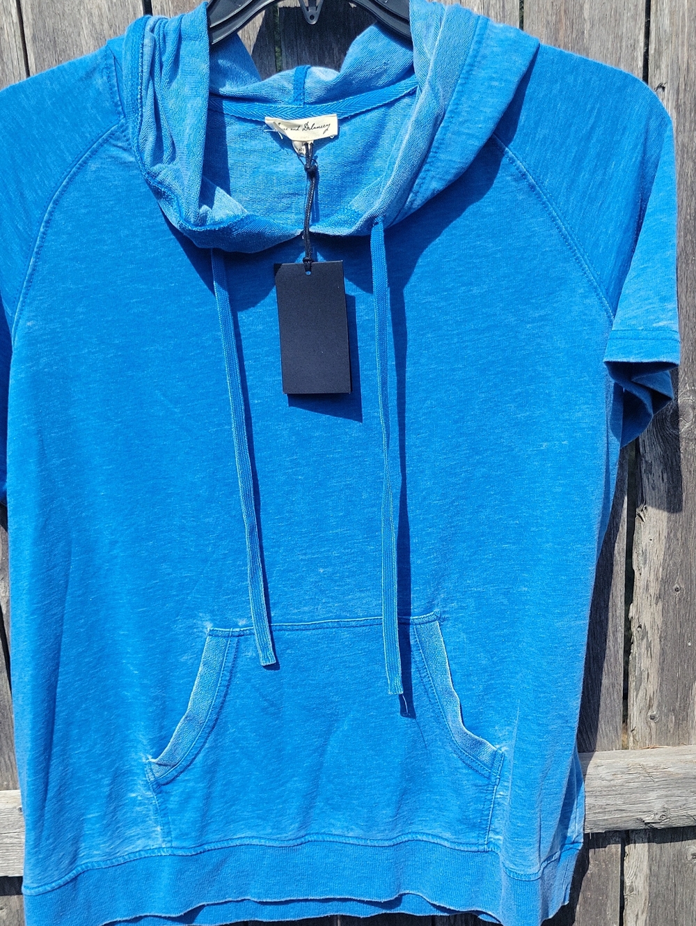 Blue Short-Sleeve Hooded Sweater